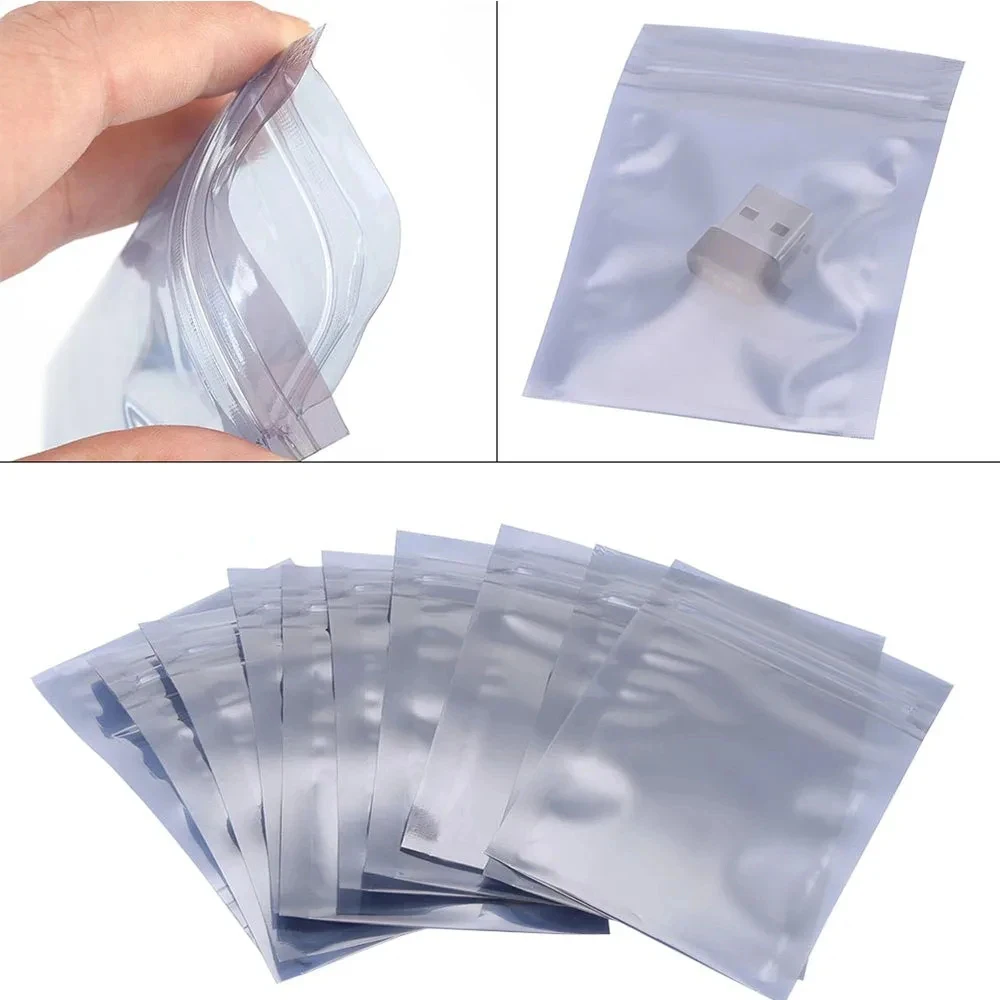 100Pcs Aluminum Antistatic Bag Resealable Anti Static Ziplock Bags Pouch Anti Static Package Mylar Bags for Electronic Pouches