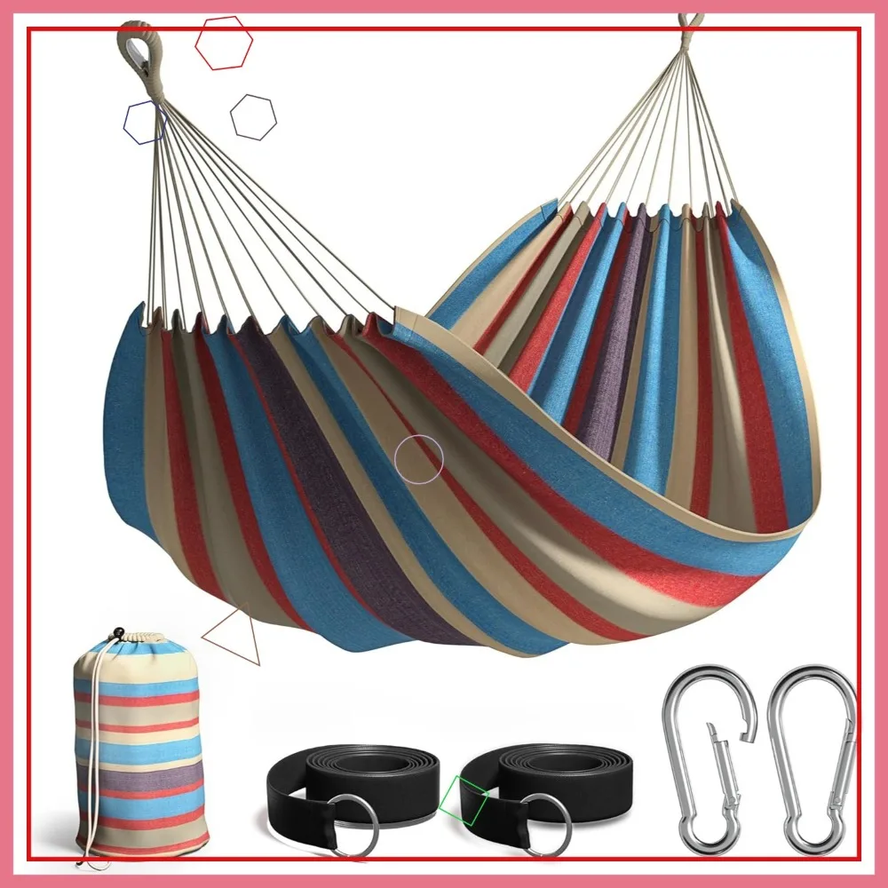 Extra-Long Two Person Portable Hammock Bed for Indoor or Outdoor Use with Rope and Pouch
