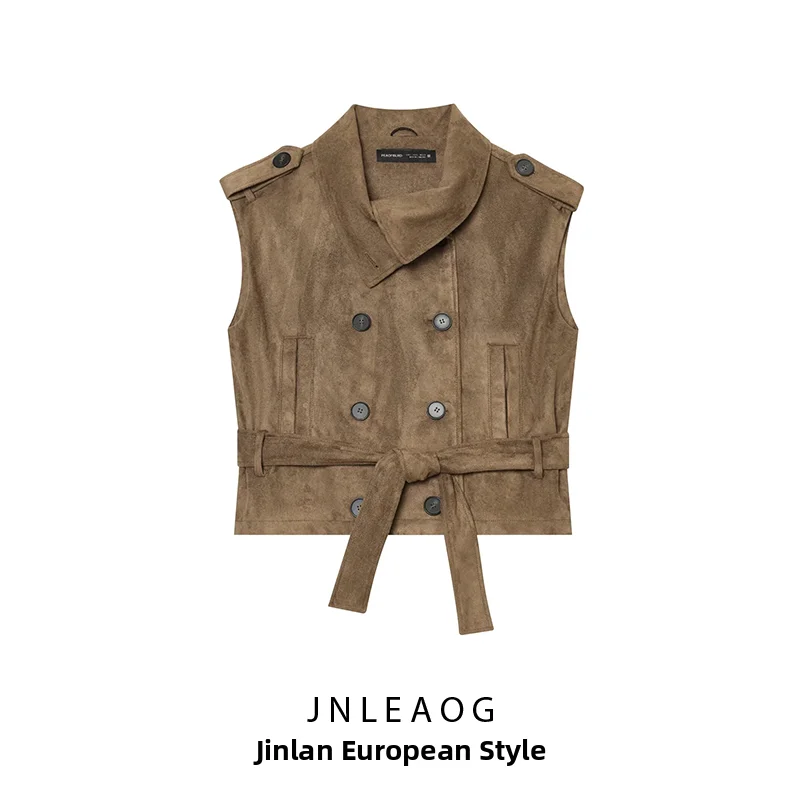 JNLEAOG Fashion Vest Autumn New Style Women's Clothing Flannel Effect Belt Included Wind Fashion 61318262 Polyester Fiber