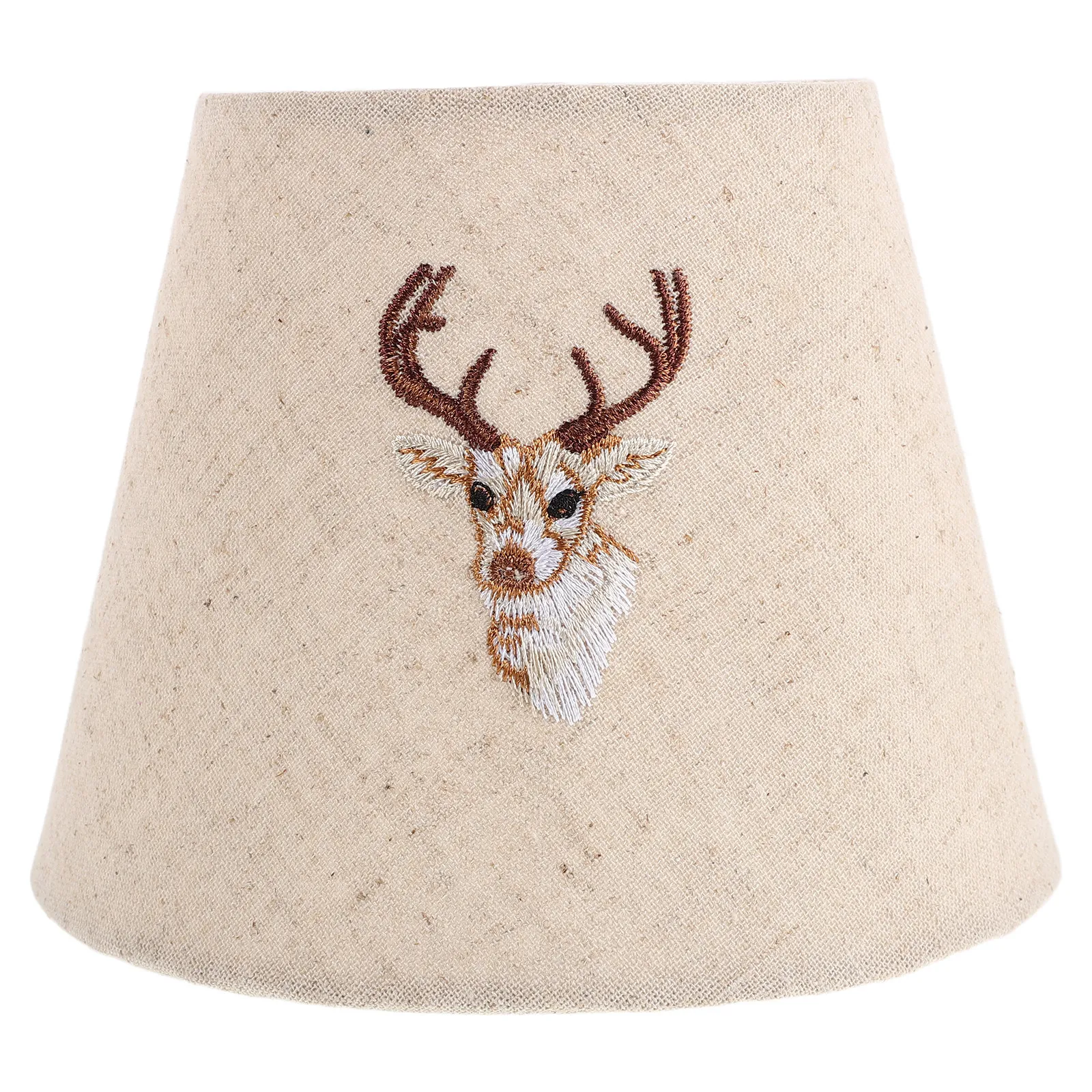 Linen Embroidered Drum Lamp Shade Deer Head Pattern Table Lamp Cover E27 E14 Fabric Light Shade Bedroom Living Room