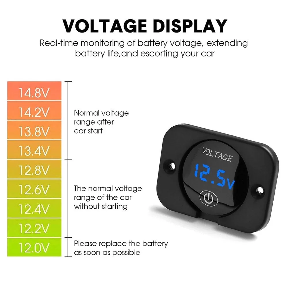 12V 24V DC Battery Voltage Monitor with Waterproof Digital Gauge and Touch Interface for Real-Time Power System Observation