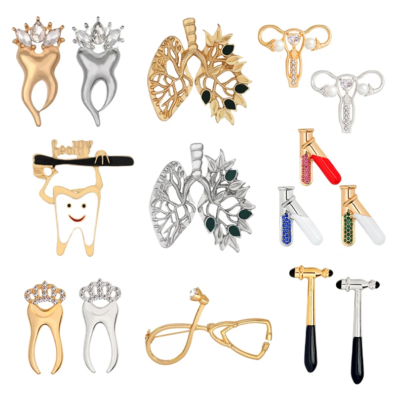 Creative Cartoon Metal Teeth Enamel Pin Custom Toothbrush Lung Stethoscope Brooch Lapel Badge Medical Lovers Jewelry Gifts