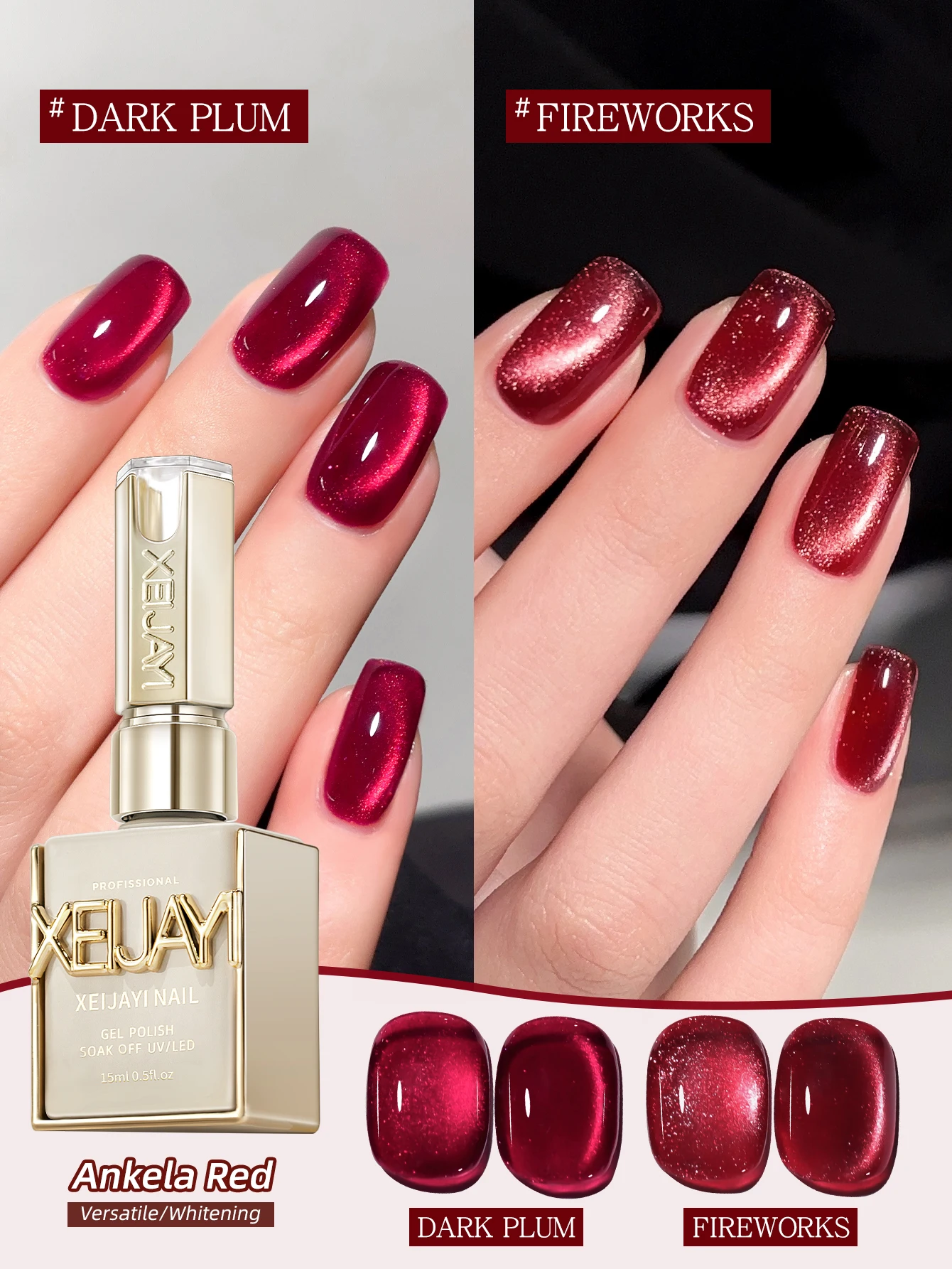 Esmalte de uñas en Gel magnético Ankela Red Series, 2 colores, ojo de gato, apto para Año Nuevo, 15ml