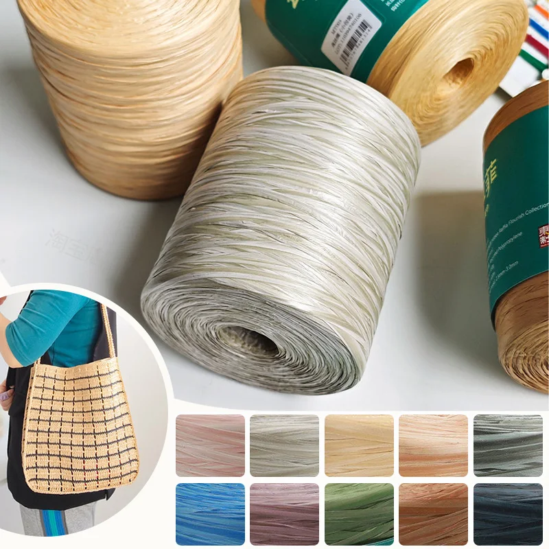

Two-Tone Imitation Cotton Grass Thread Raffia Grass Thread Eco-Friendly Durable DIY Hook Hat Ribbon Weaving Crochet Bag Yarn