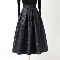 Black Floral Vintage Elegant Chic High Waist Ball Gown Loose Women's Skirt Knee-Length Long Skirts For Women Clothing Fashion