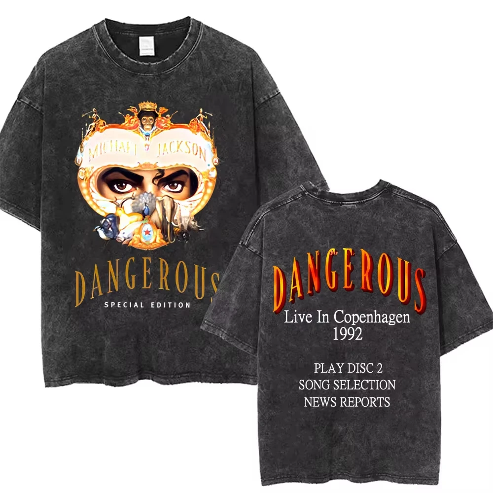 The King of Pop Michael Jackson Vintage Washed T-shirts Men Women Casual Retro Cotton T Shirt Male Gothic Rock Oversized T-shirt