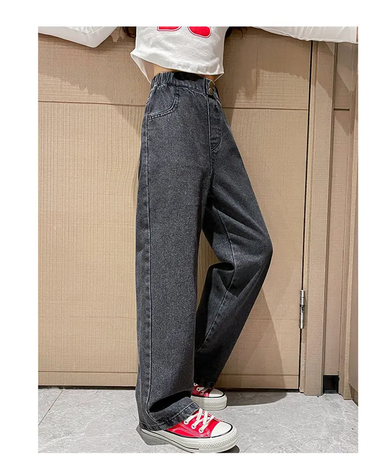 Retro-Isolierte Jeans für Teenager-Mädchen, Herbst-Winter, Lässige Mode, Kinder Weite Gerade Denim-Hosen, Warme Schulhosen für Kinder – Detail 8