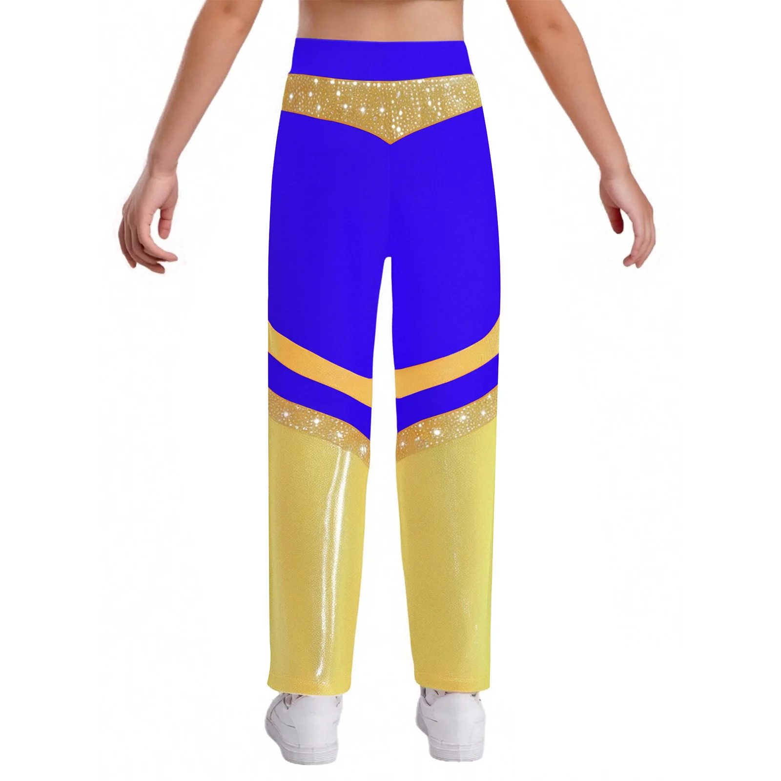 Kid Girls Jazz Dance Figure Skating Costume Gymnastic Acrobatics Performance Dancewear Elastic Waistband Rhinestone Flared Pants