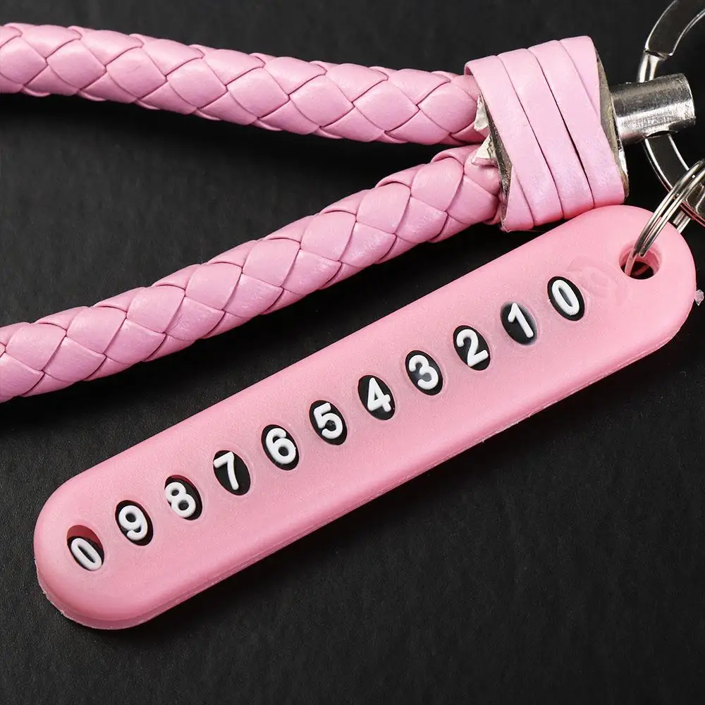 Gift Leather Strap DIY Anti-lost Car Key Holder Lanyard Keyring Phone Number Keychain Car Key Clip ​