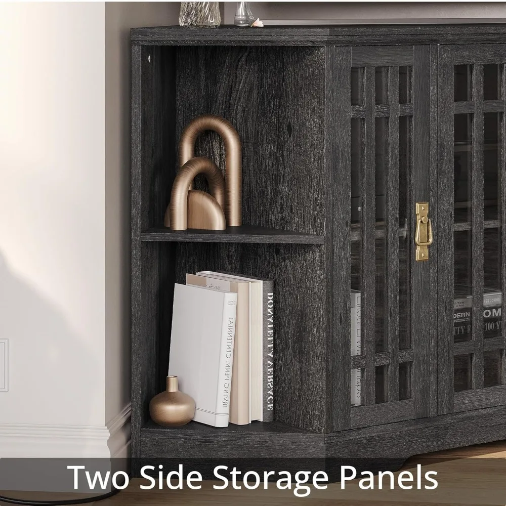 Supporto TV angolare per TV da 60 pollici con armadietto portaoggetti, ante in vetro e presa di corrente - Centro di intrattenimento per spazi angolari