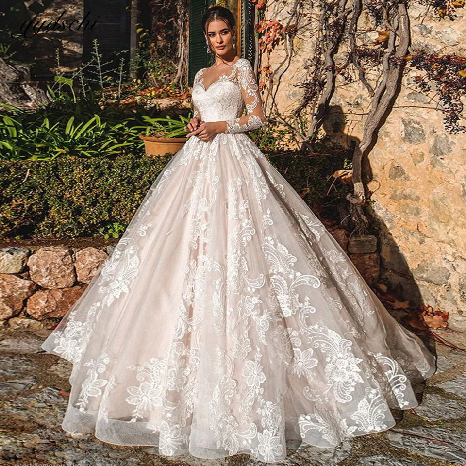 

Lorencia Exquisite Lace Appliques Long Sleeve Wedding Dress 2023 V Neck Beaded Organza Bridal Bride Gown Vestido De Noiva YAW70