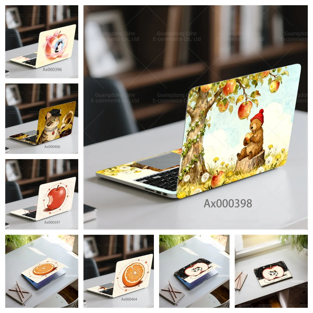 

2 Pack Orchard Bear & Fruits Laptop Sticker Removable Waterproof Notebook Skin Decal Cute Cartoon Laptop Decor Protective Cover