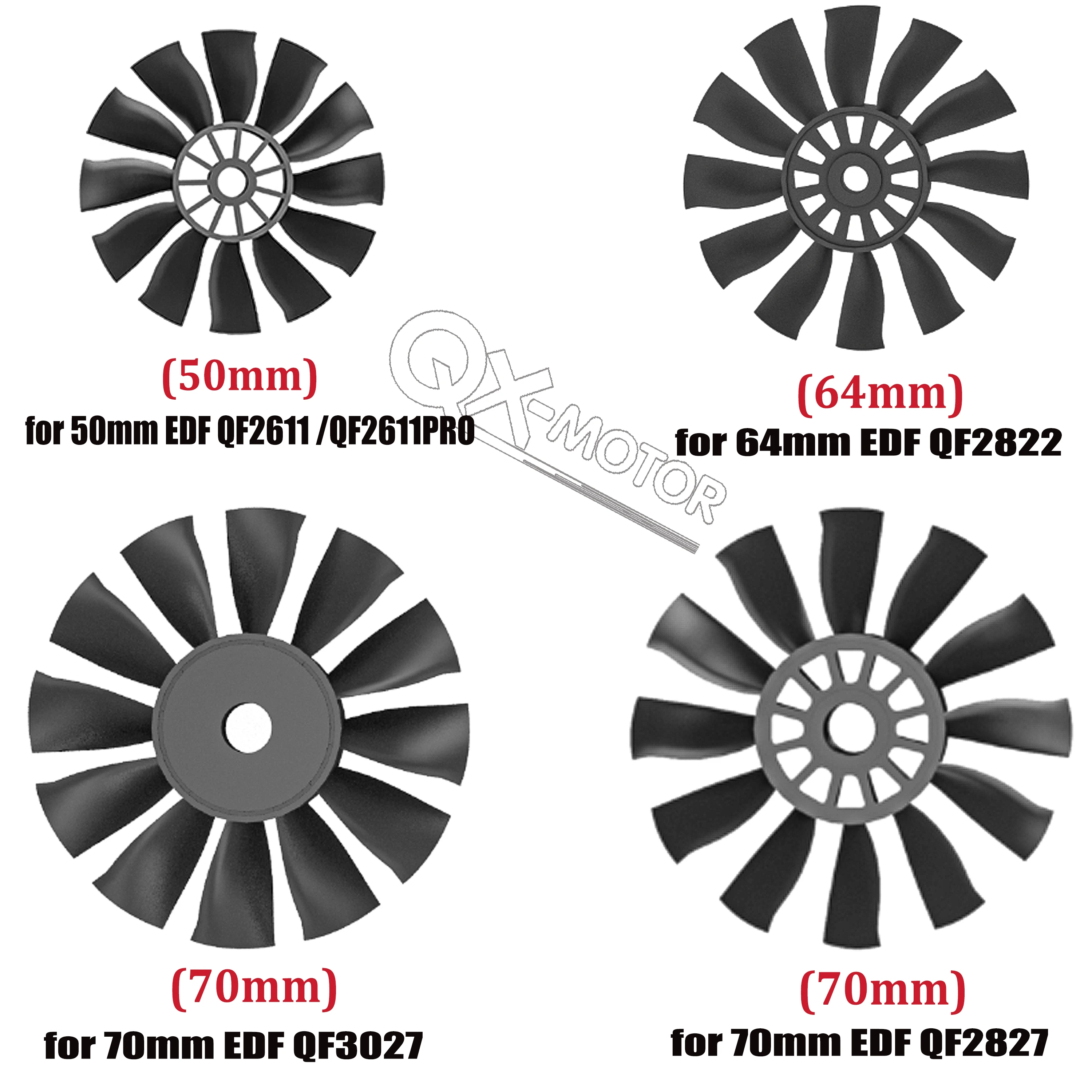 50mm 64mm 70mm 12 Blades CW/CCW Fan Blades, DIY Spare Replacement Parts for QX-MOTOR EDF Ducted Fan RC Model