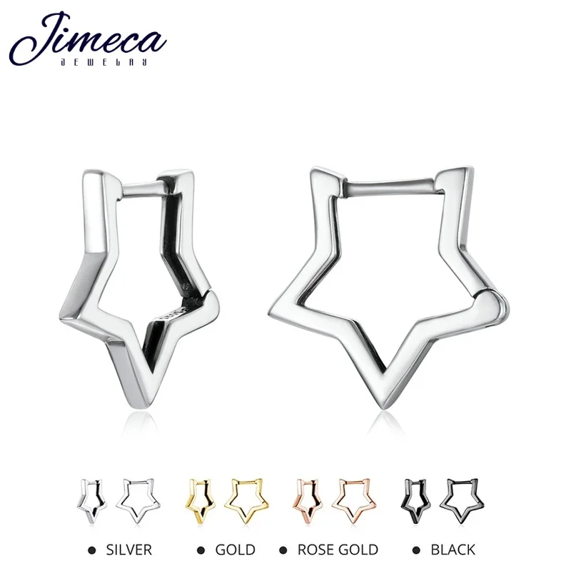 star hoop earrings silver 925, simple earring buckle for girls white gold plated ear jewelry pure silver free deliver