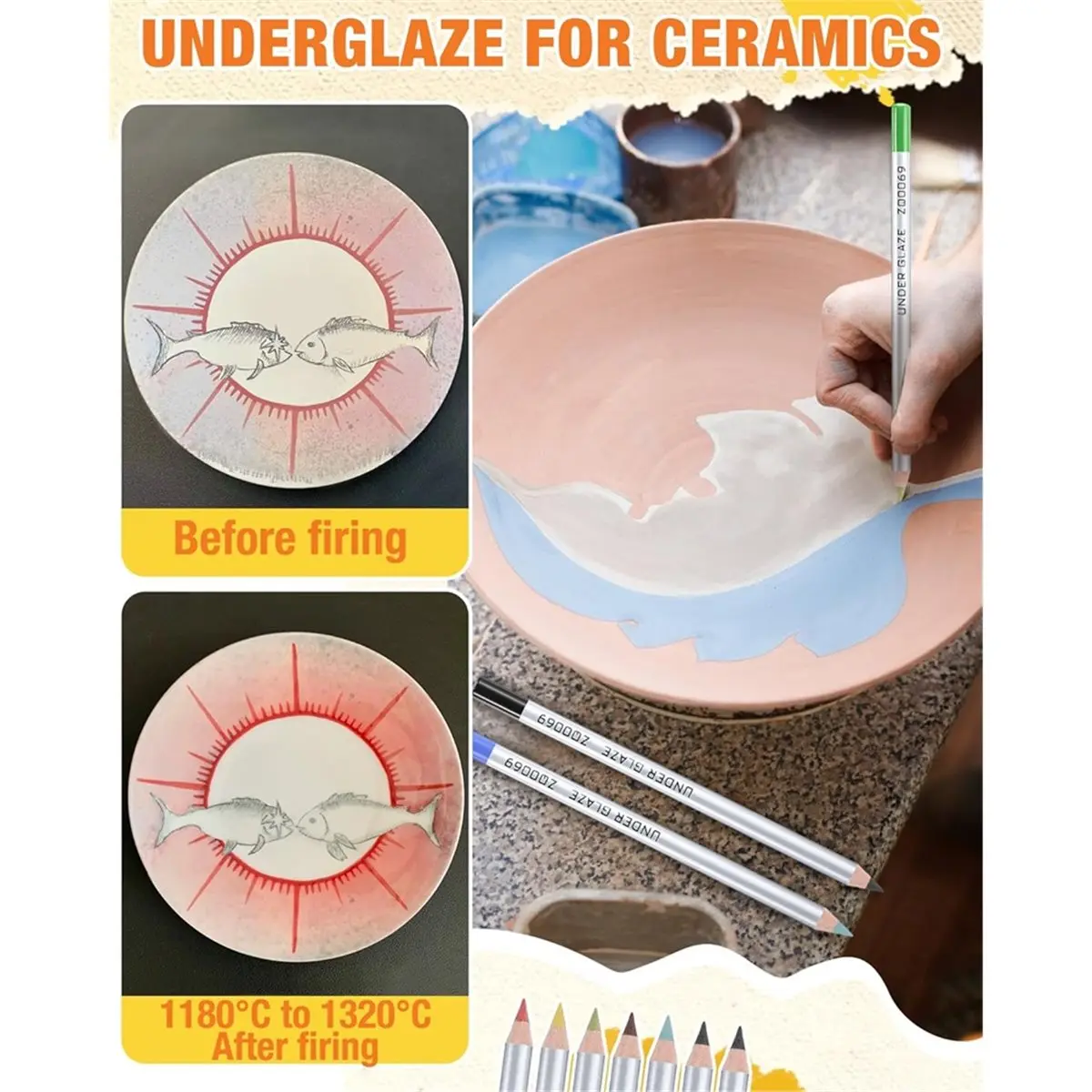 

ABFW 7Pcs Underglaze Pencils,6 Color Underglaze Pottery Pencils for Ceramics for Decorating Under Ceramic Pottery Bisque Ware