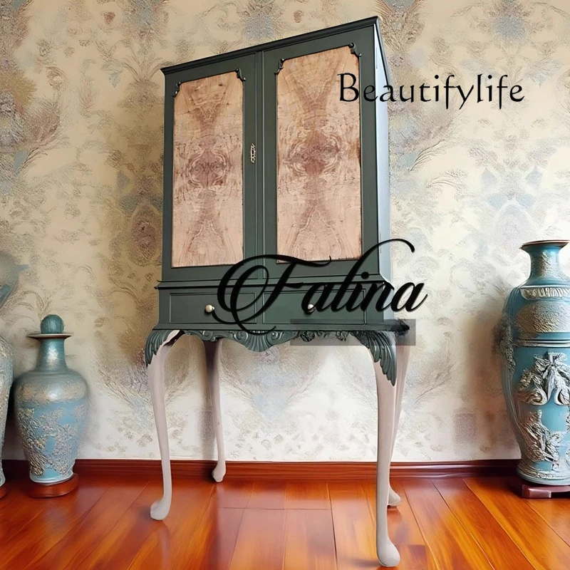 

French wine cabinet living room against the wall dining side cabinet integrated solid wood carving flower home display cabinet