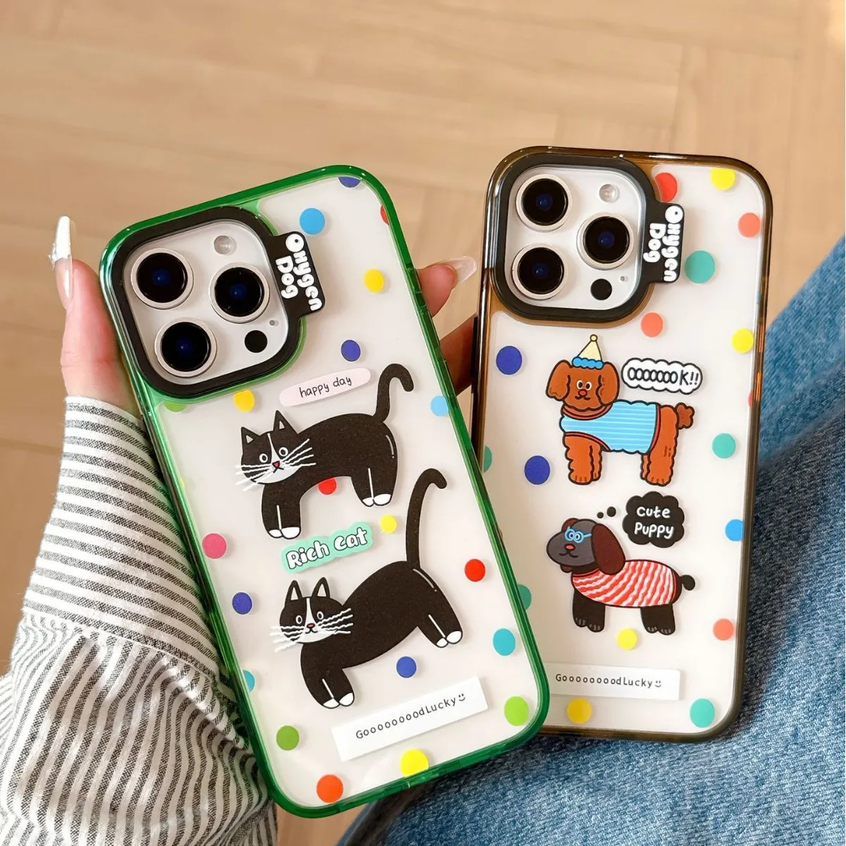 Cartoon bemaltes süßes Katzen- und Hundemuster, geeignet für iPhone 15 Pro Handyhülle 16 Pro Ma Anti-Drop-Schutzhülle