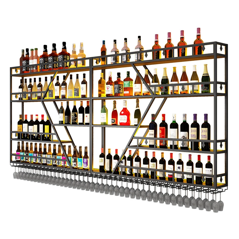 Unique Furniture Whiskey Home Liquor Living Room Bar Cabinet Display Wine Cellar Iron Mini Botellero Vino Industrial Shelves