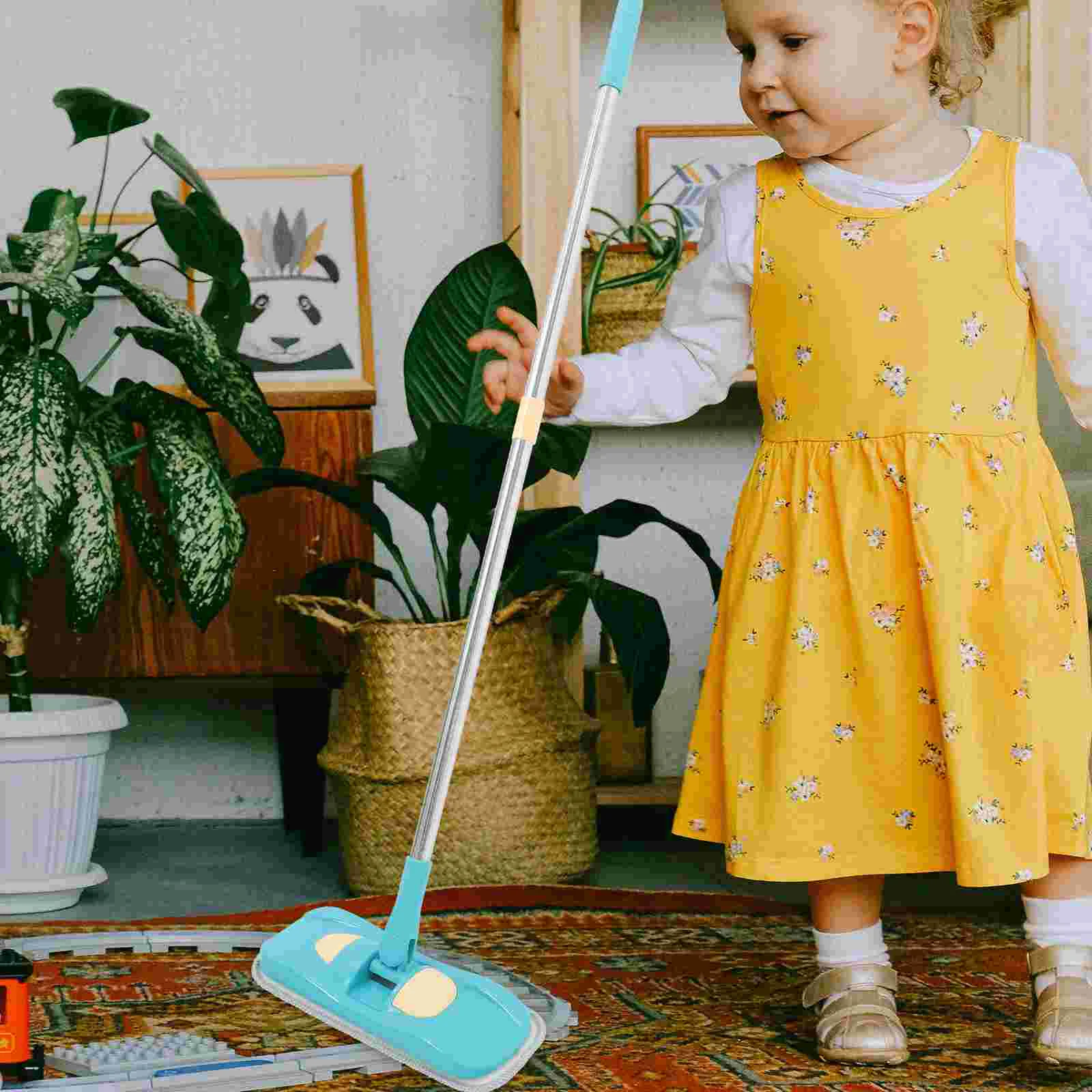 Mini Mop Toy Safe Resistance Kids Cleaning Plaything Toddler Housekeeping Supplies Chenille Mop Yellow Car Shape