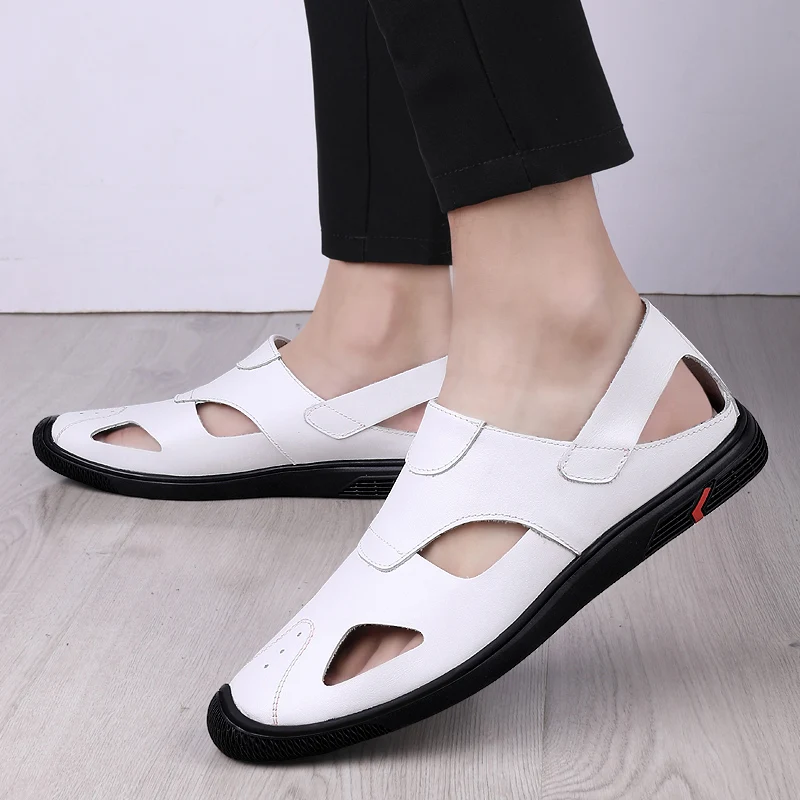 White Classic Sandals Genuine Leather Sandals Summer Male Beach Sandals Man Fashion Comfortable Outdoor Casual Breathable Shoes