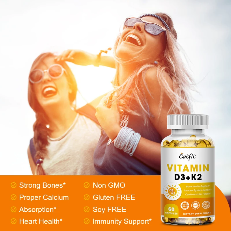 Catfit D3K2 Vegetarian Capsules Support Bone&joint Health Calcium Absorption Beauty Health Nutrition Dietary Supplement