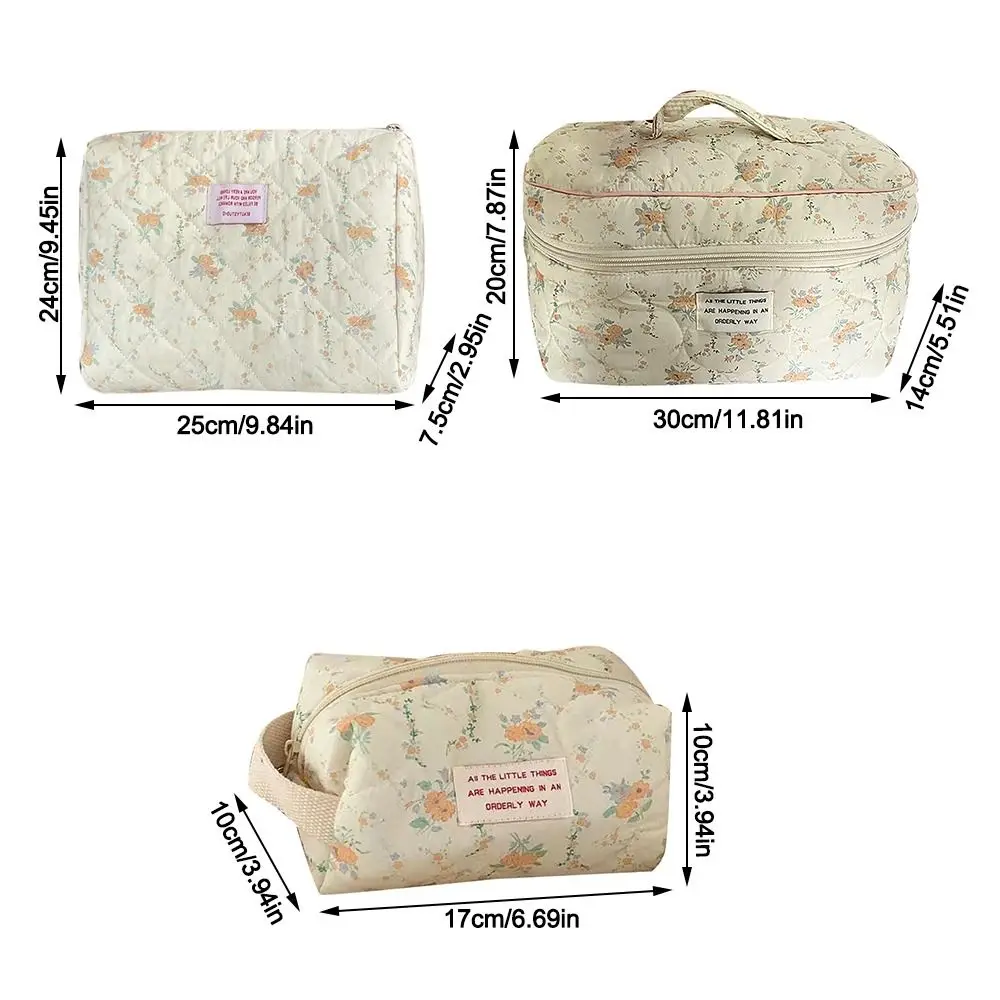 Large Capacity Makeup Bag Soft Cotton Quilted Bag Multifunctional Cosmetic Bag Floral Handheld Makeup Bag Travel Portable Women