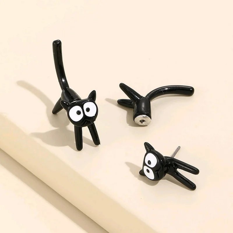 2023 Neue Lustige Kleine Schwarze Katzen-Ohrringe für Frauen, Modische Niedliche Tier-Ohrstecker, Mode-Party-Schmuck, Geschenke, Großhandel – Detail 4
