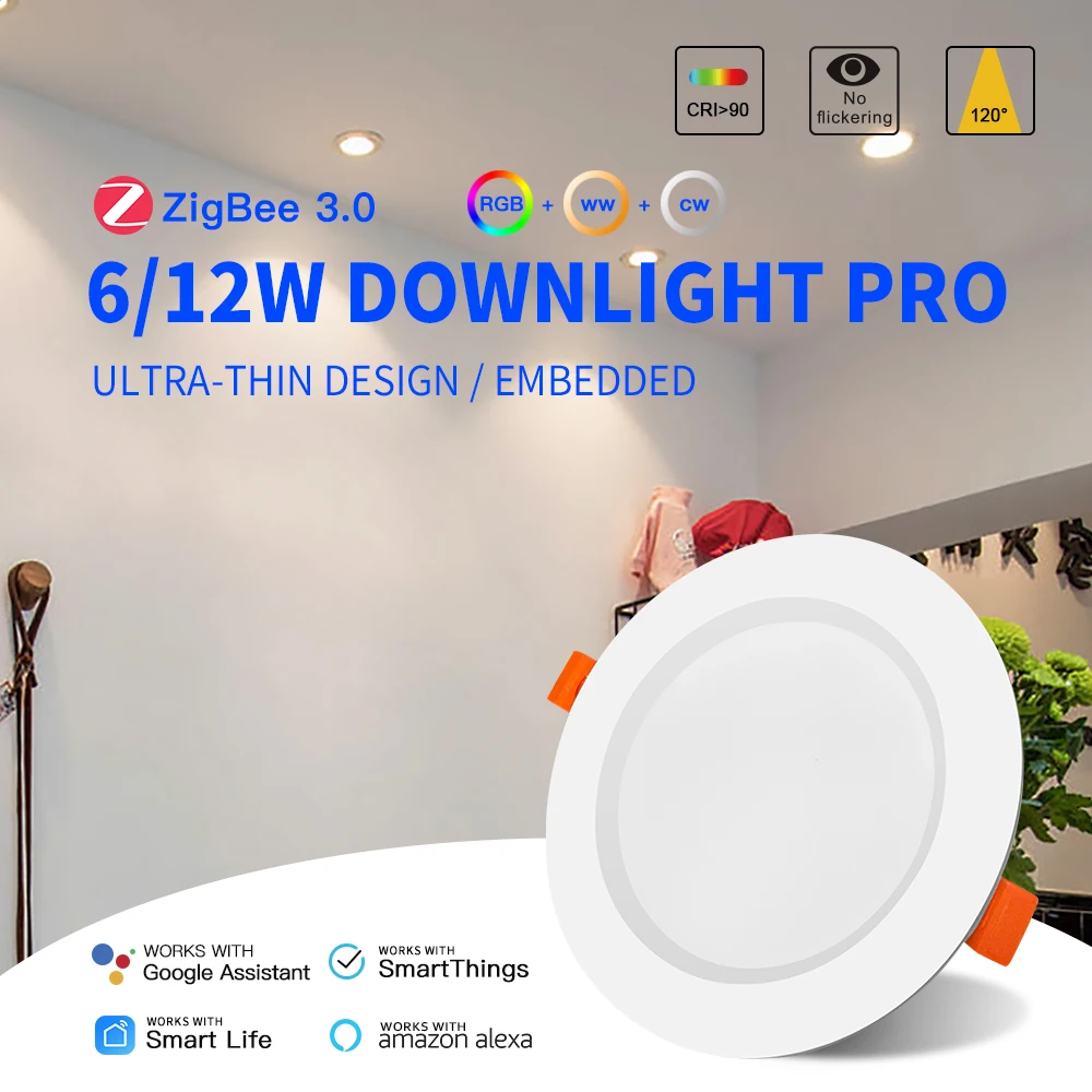 

GLEDOPTO ZigBee3.0 6W 12W 3.5 Inch RGBCCT LED Downlight CRI 90+ Ceiling Recessed Light App Voice Alexa ZigBee2mqtt Conbee2 Tuya