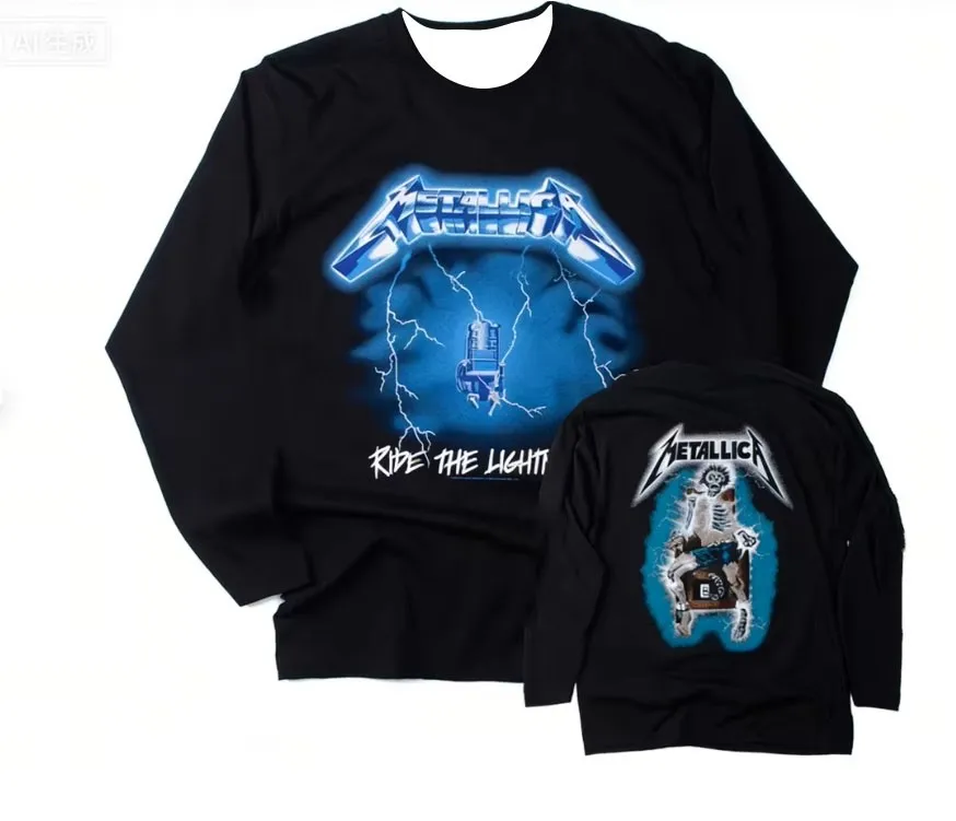 Metallica Band Retro Vintage Rock Heavy Metal Langarm 3D-Druck Fan T-Shirt Modisches Freizeit-Oberteil für Herren und Damen – Detail 2