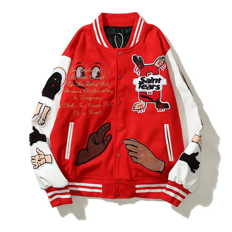 

Kanye Jacket Heavy Industry Embroidered Baseball Jacket Patches Patchwork Baggy Pilot Leather Jacket Unisex Y2k Men Clothing