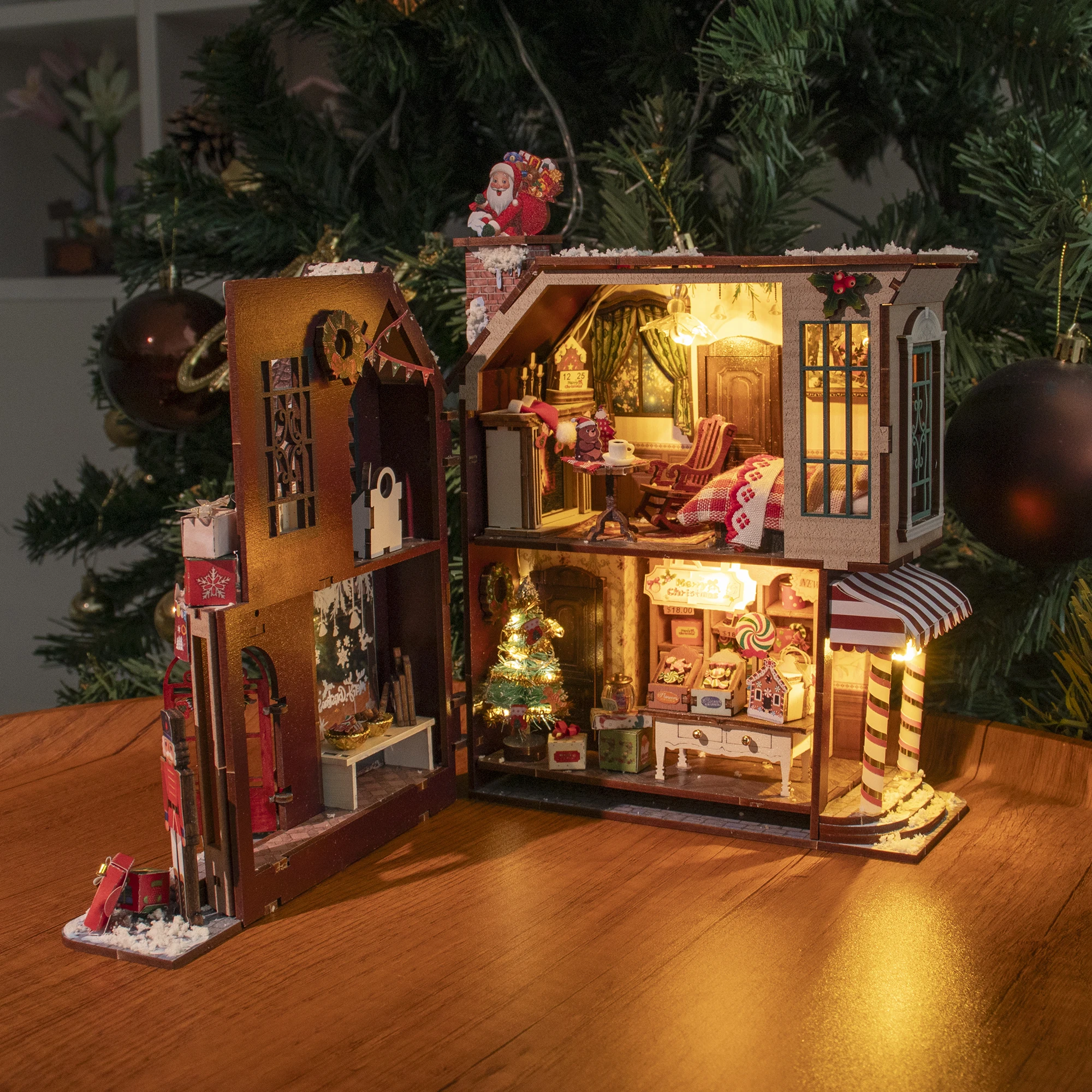 Christmas Gift, DIY Wooden Dollhouse Kit, Mini Assembly Building House Model, Creative Handmade Gift for Christmas Decoration