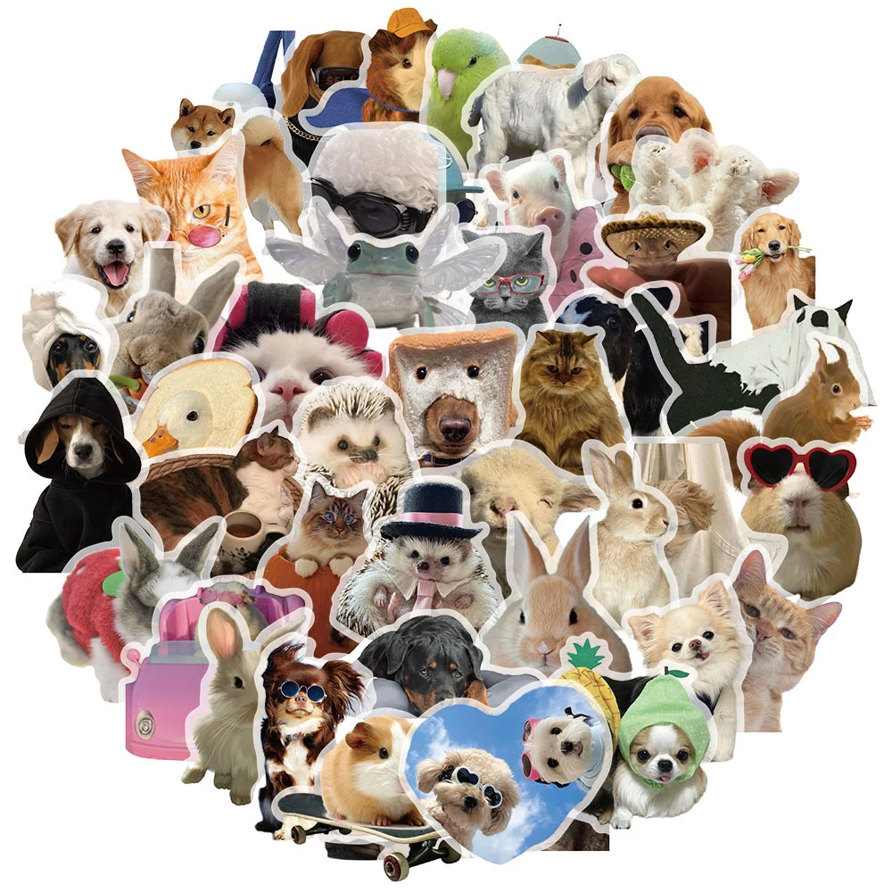 10/30/50pcs Cute Funny Mixed Animal Meme Stickers Kawaii Cartoon Cat Dog Hamster Sticker Laptop Luggage Phone Transparent Decals