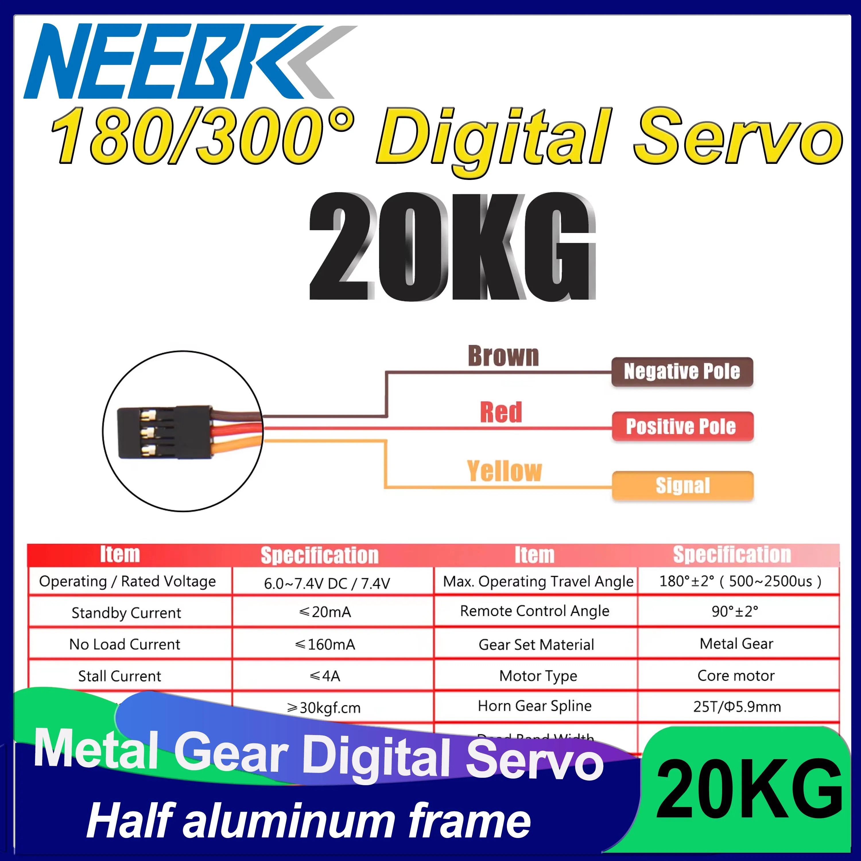 DSPOWER 20KG Digital Servo 180/300 Grad Metallgetriebe für 1/8 1/10 RC Auto Roboter Crawler Spielzeug Axial Scx10 TRX4 TRX6 Wltoy Modell