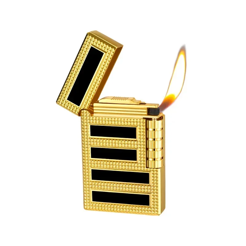 

Black Striped Metal Lighter Oblique Fire Refilled Inflatable Pipe Lighter Gadgets for Men Smoking Accessories Stylish Cool Gift