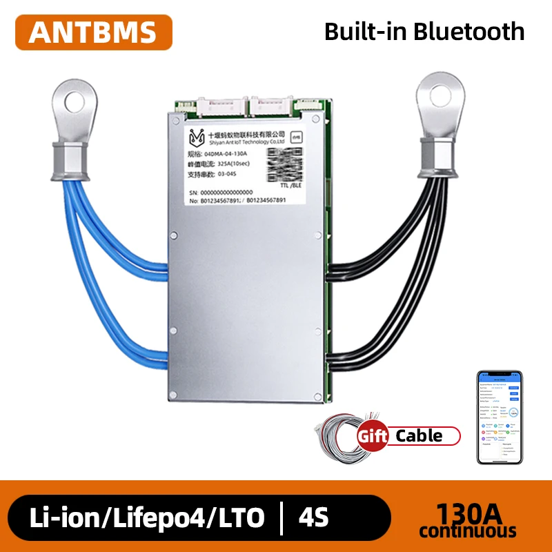 

ANT 4S Smart WIFI BMS 130A Peak 325A LiFePO4/LTO/NCM Battery balance 12V Built-in Bluetooth for E-Bike/Scooter/Solar Storage
