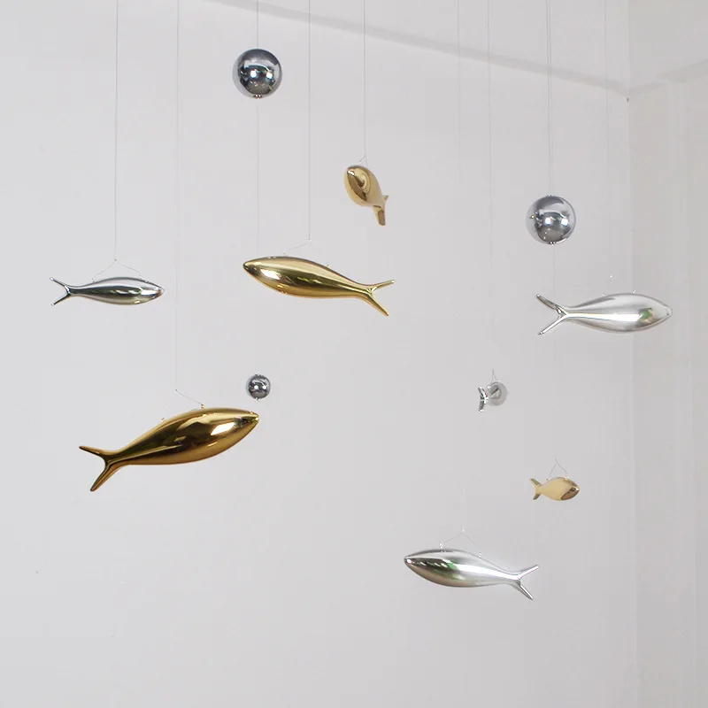 Ceiling Pendant Hotel Lobby Modern Home Decoration Fish Interior Creative Air Pendant ABS Electroplating Small Fish
