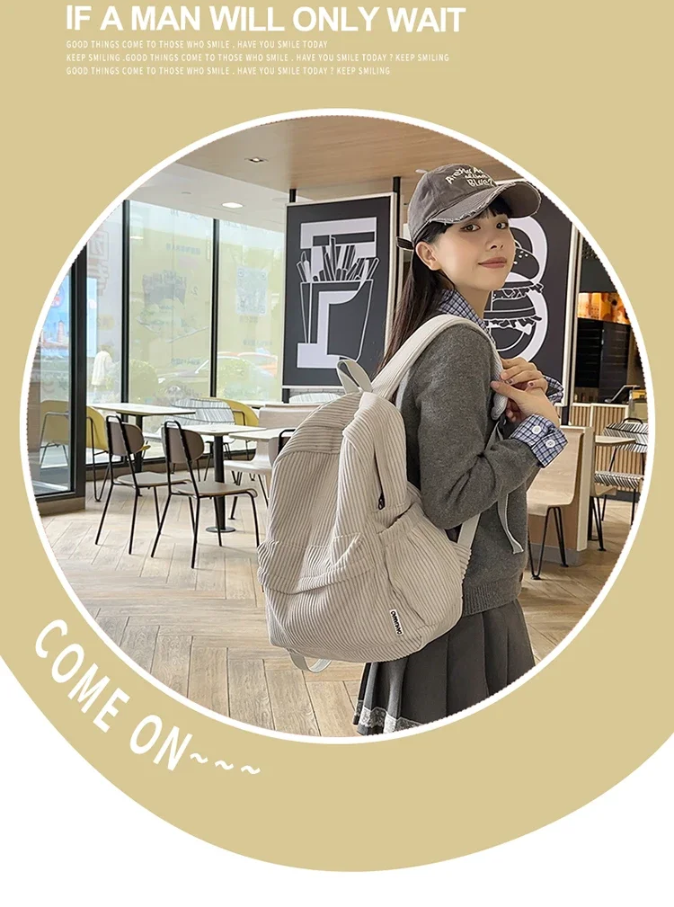 Solid Nylon Soft Sewing Thread Zipper School Bags 2026 High Quality Large Capacity Bags Corduroy Casaul Softback Youth Backpack