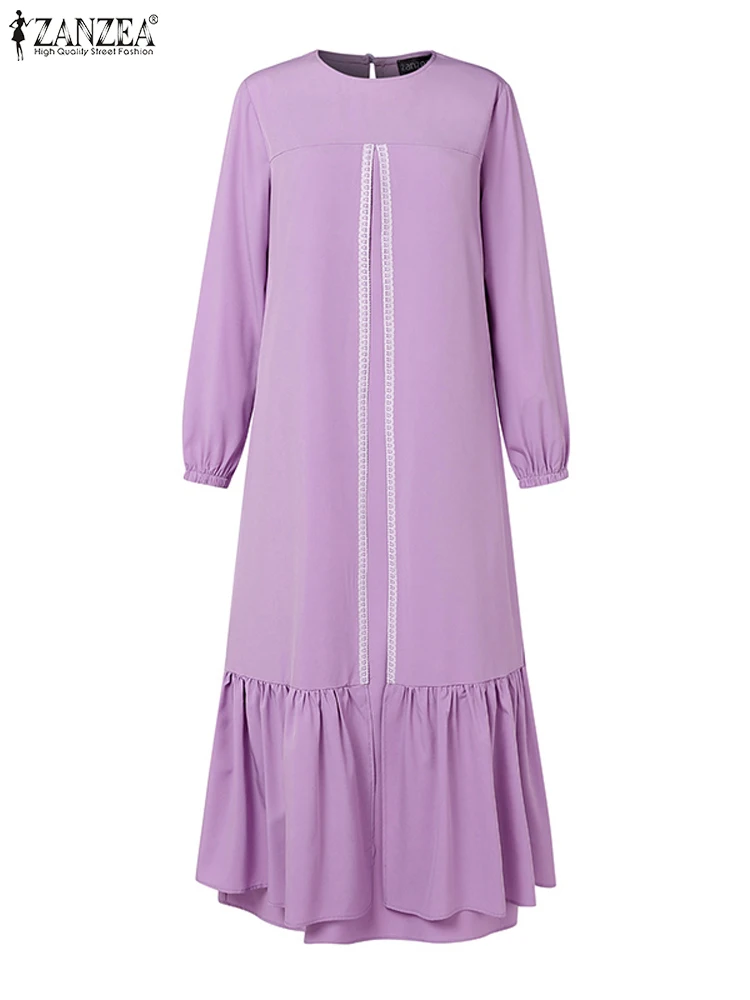 ZANZEA-Robe musulmane à manches longues pour femmes, Abaya à la mode, Robe islamique décontractée, Robe éducative élégante, Ourlet à volants, Robes maxi, Automne