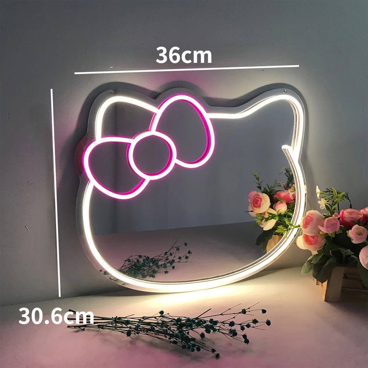 Dimmable LED Cat Mirror Neon Sign for Bedroom Dressing Room Living Room Hallway Illuminated Wall Mirror with Adjustable Light