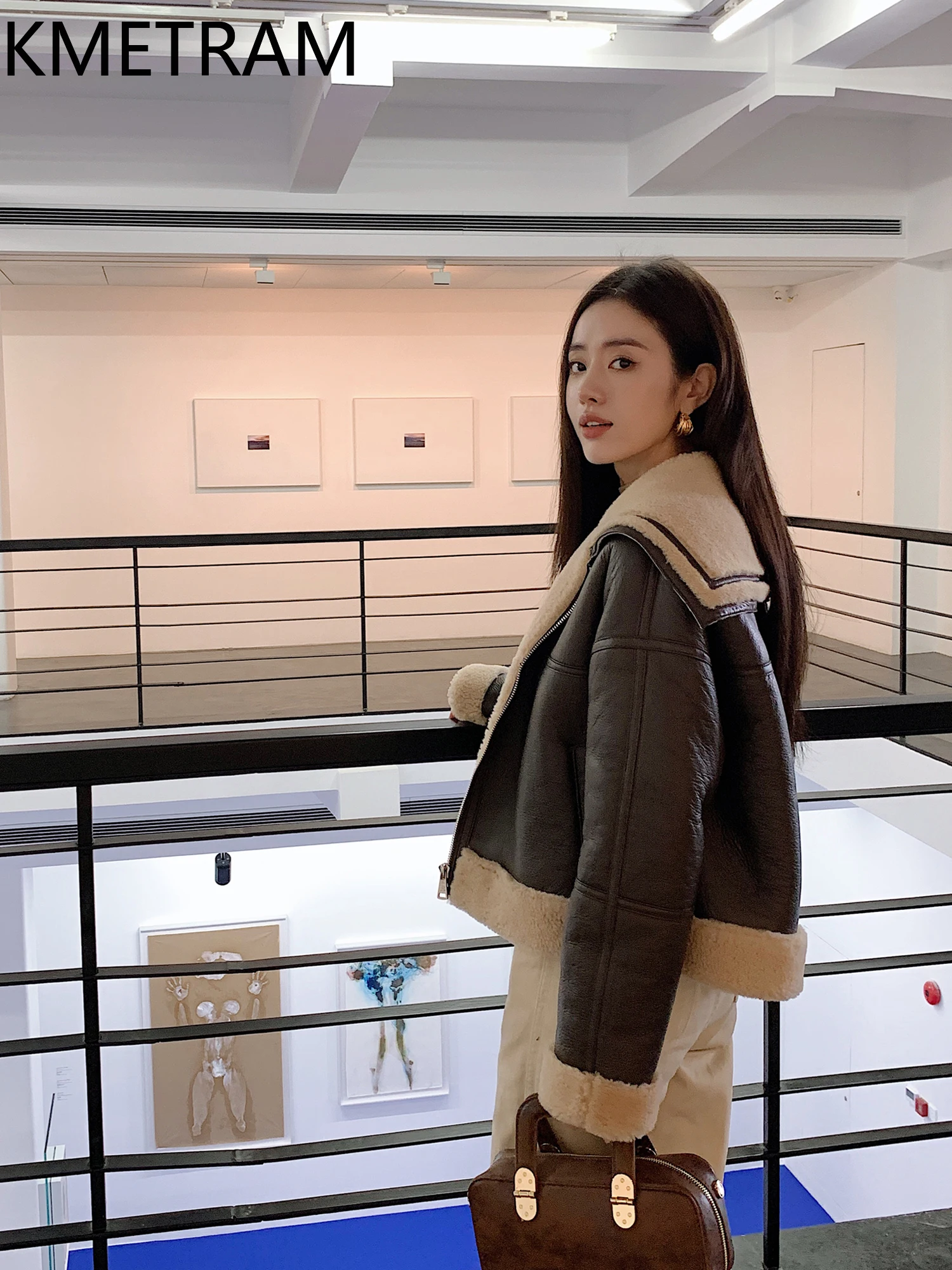 Damska krótka brązowa kurtka z prawdziwego futra z naturalnej wełny merino i owczej skóry, dwustronna, zimowa odzież damska 2025 шуба женская