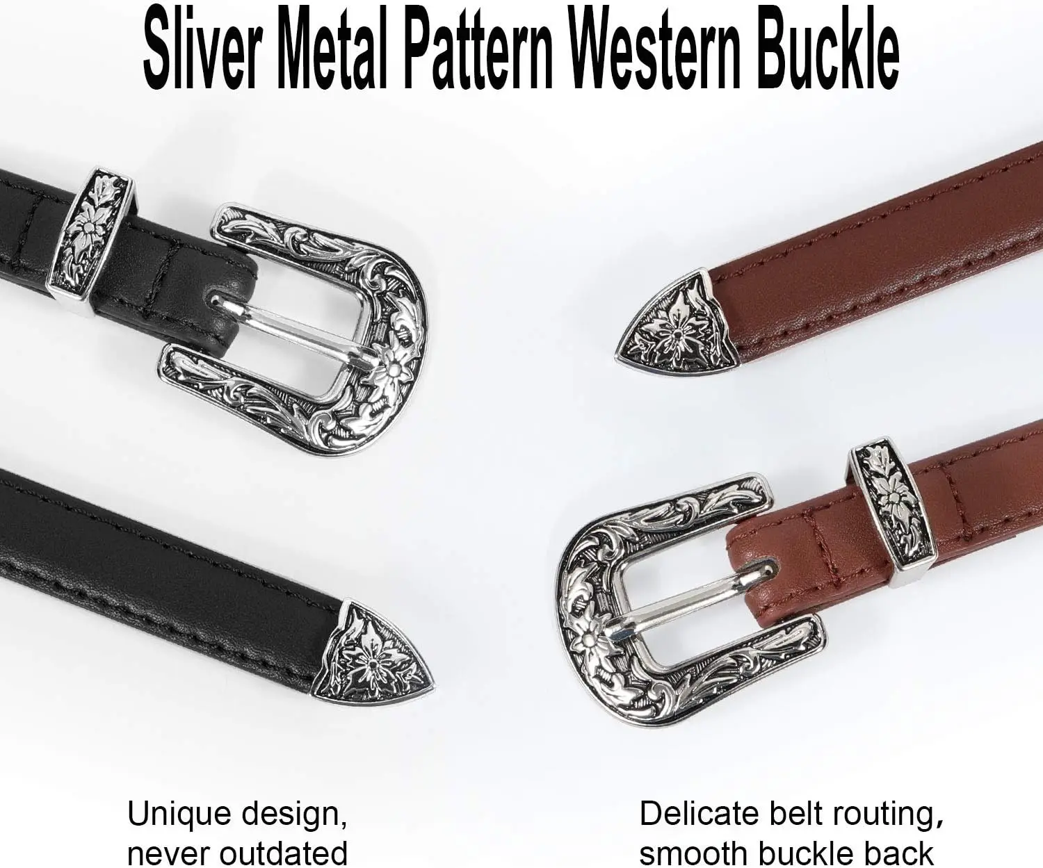 Thin Vintage Women Belt Silver Metal Buckle High Quality Genuine Leather Girls Girdle Women\'s Dress Jeans Adjustable Waistband