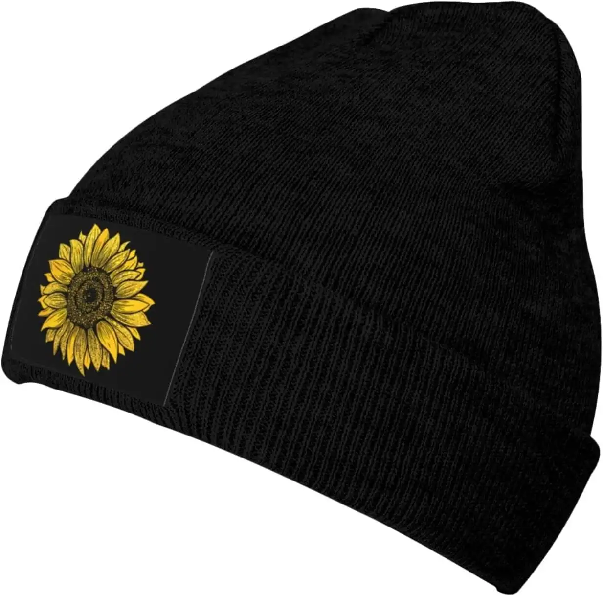 Gold Glitter Sunflower Beanie Hats Men Warm Hats Womens Knit Stocking Hats Skull Cap Black