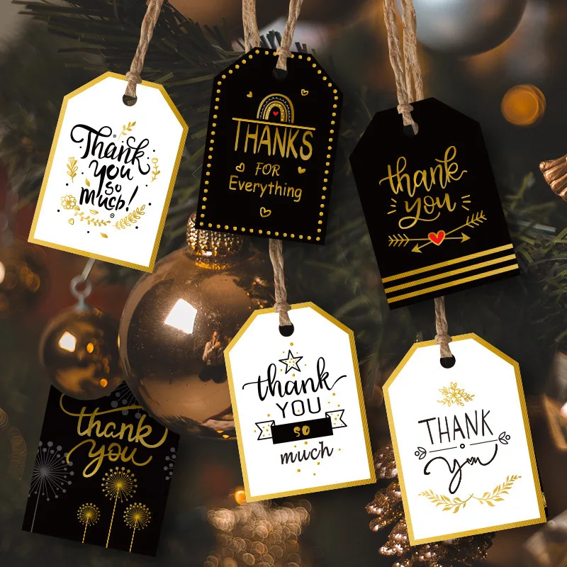 48pcs/set Black White THANK YOU Label Tags DIY Wedding New Year Gift Wrapping Paper Cards Kawaii Hanging Labels Packaging Tags