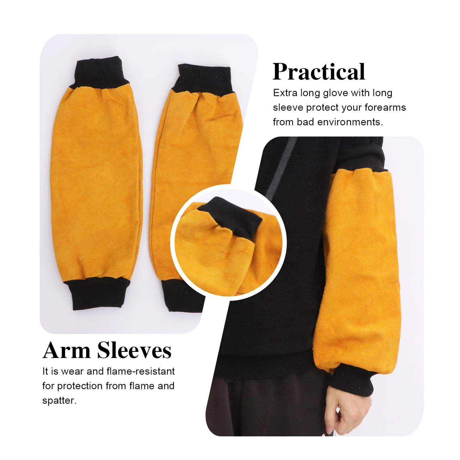 

1 Pair Heat Resistant Arm Sleeves Welding Protection Durable Split Cowhide Arm Guard Practical Working Sleeves