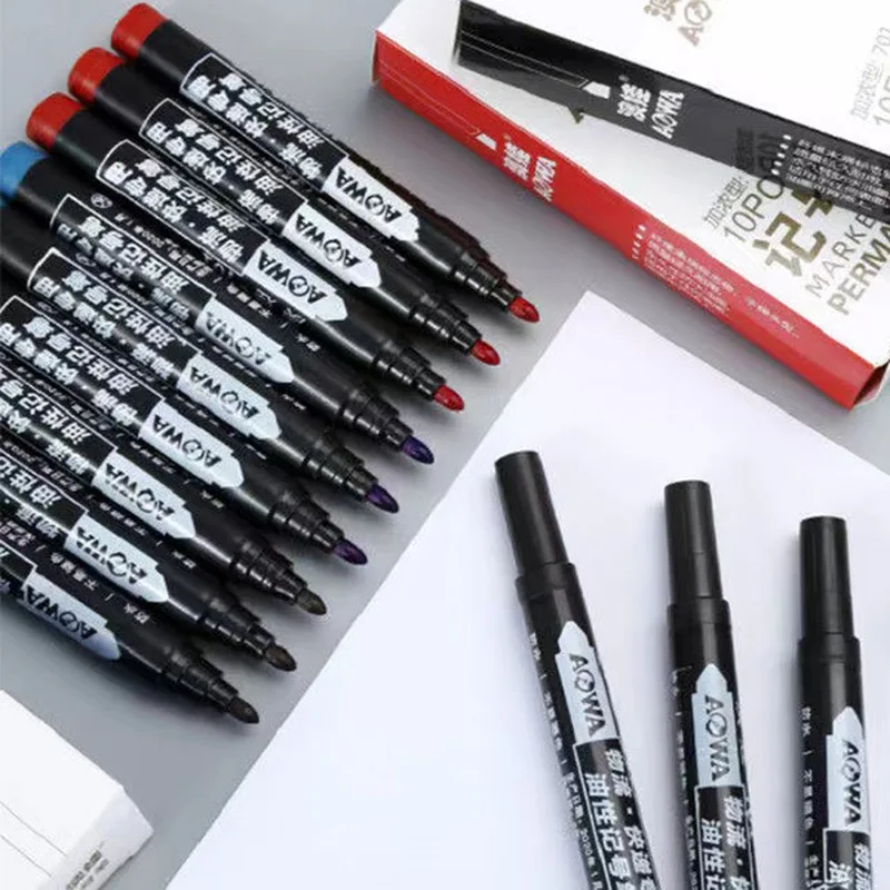 

Hot 50pcs Three-Colors Marker Pens Oil-Based Non-Erasable And Durable Quick-Drying For Students Learning Stationery Wholesale