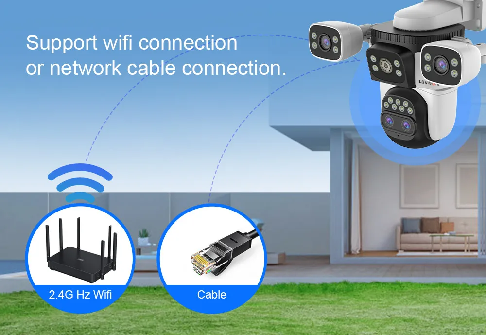 LS VISION 20MP 3-Screen 4-Lens 10X Optical Zoom WiFi Wireless Outdoor Security Camera PTZ with Auto-Tracking Surveillance Camera