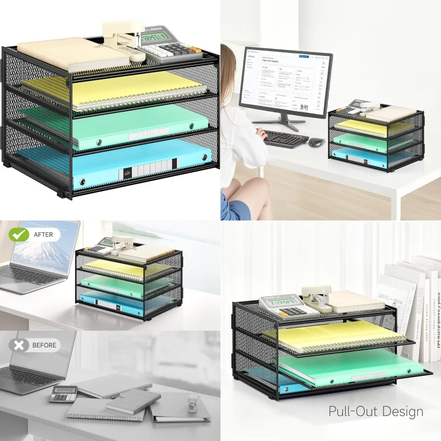 

3-Tier Letter Tray Desk Paper Organizer Black Mesh Metal File Tray Organizer for Desk Office Supplies Home Organization Fits A4