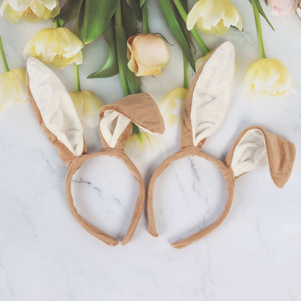 Nuevo marrón orejas de conejo móviles de orejas largas Aliceband diadema con orejas de conejo marrón lindo disfraz de liebre de conejito plegable y largo