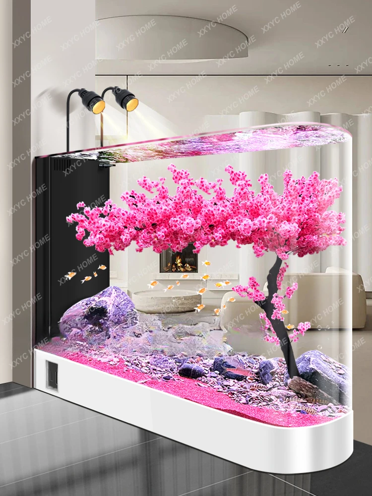 

Fish Tank Super White Glass Living Room Large Subareas Screens Hot Bending Integrated Floor Aquarium