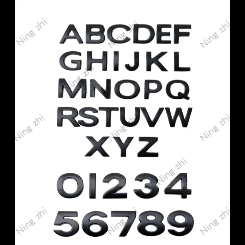 1PC Matte Black 3D Auto Metal Letter Emblem DIY Digital Alphabet Car Sticker Exterior High-About 25mm Accessory